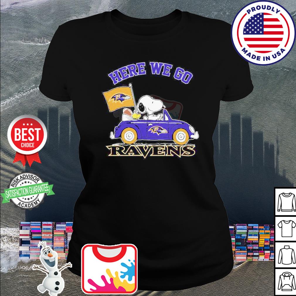 Baltimore Ravens here we go Snoopy dog driving car shirt, hoodie