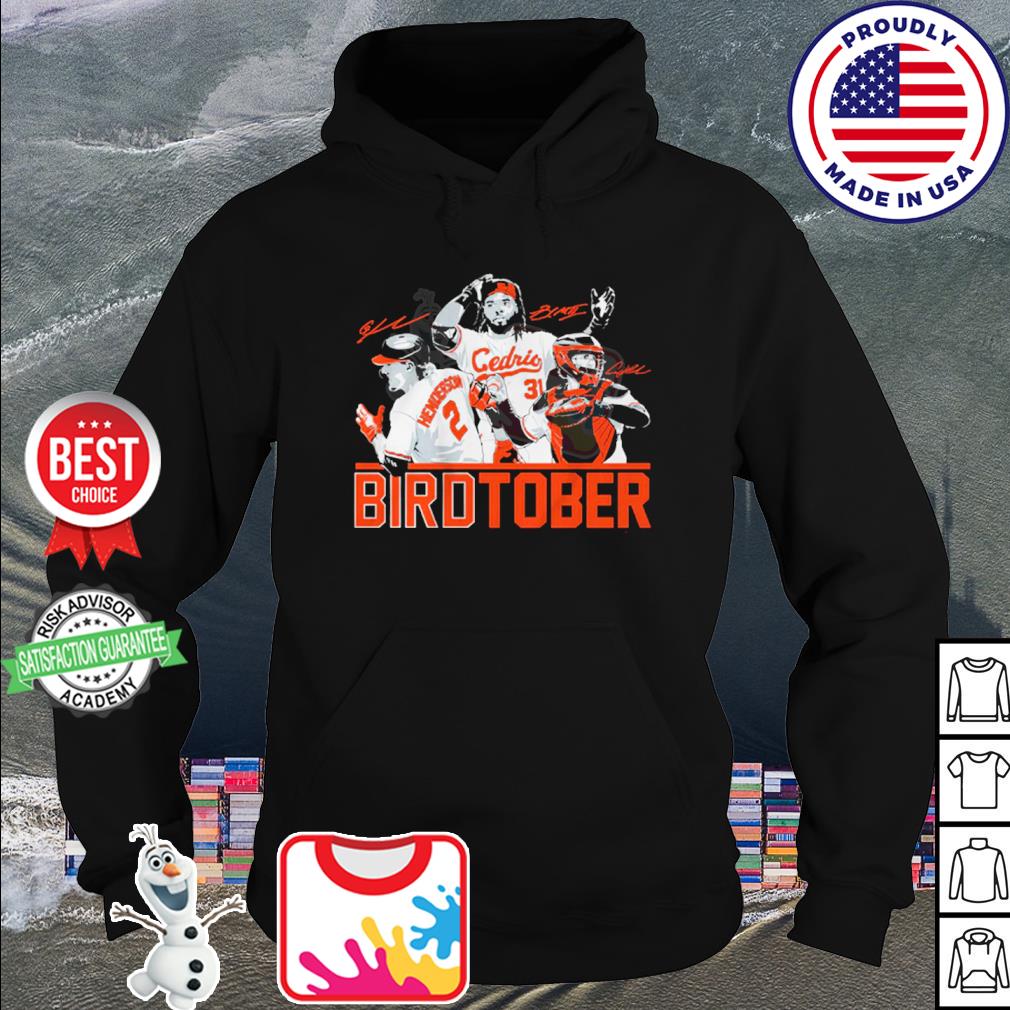 Adley rutschman gunnar henderson and cedric mullins birdtober shirt,  hoodie, sweater, long sleeve and tank top