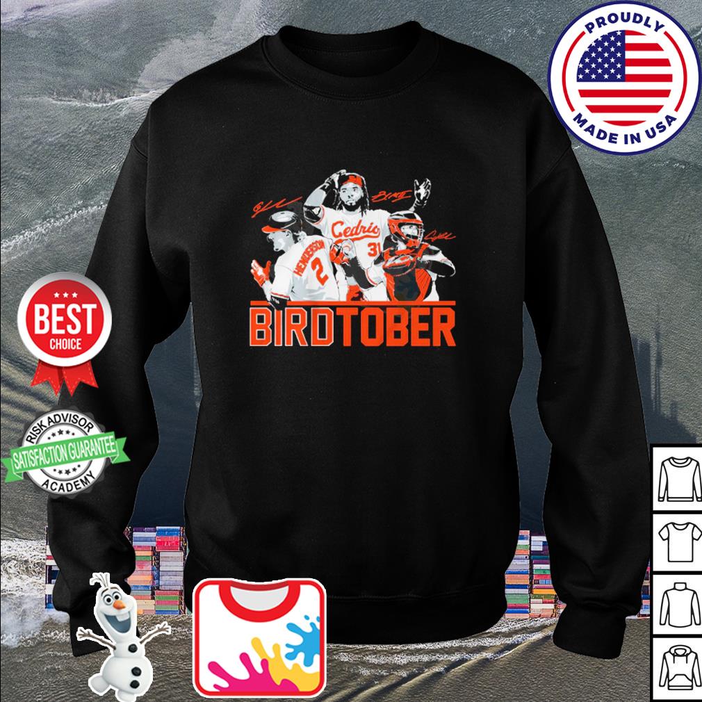 Adley rutschman gunnar henderson and cedric mullins birdtober shirt,  hoodie, sweater, long sleeve and tank top